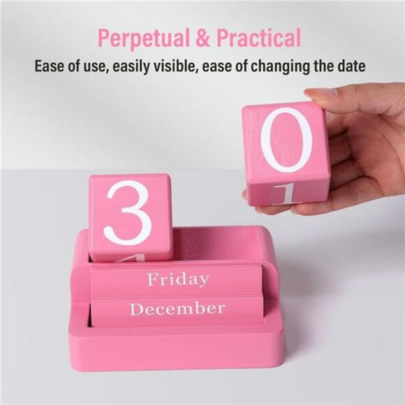 Wooden Block Perpetual Desk Calendar Reusable Date Display Home Office Decor - Picture 6 of 8